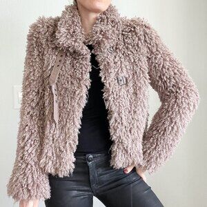Bisou Bisou by Michele Bohbot Mauve Faux Fur Teddy Moto Jacket | Funnel Neck